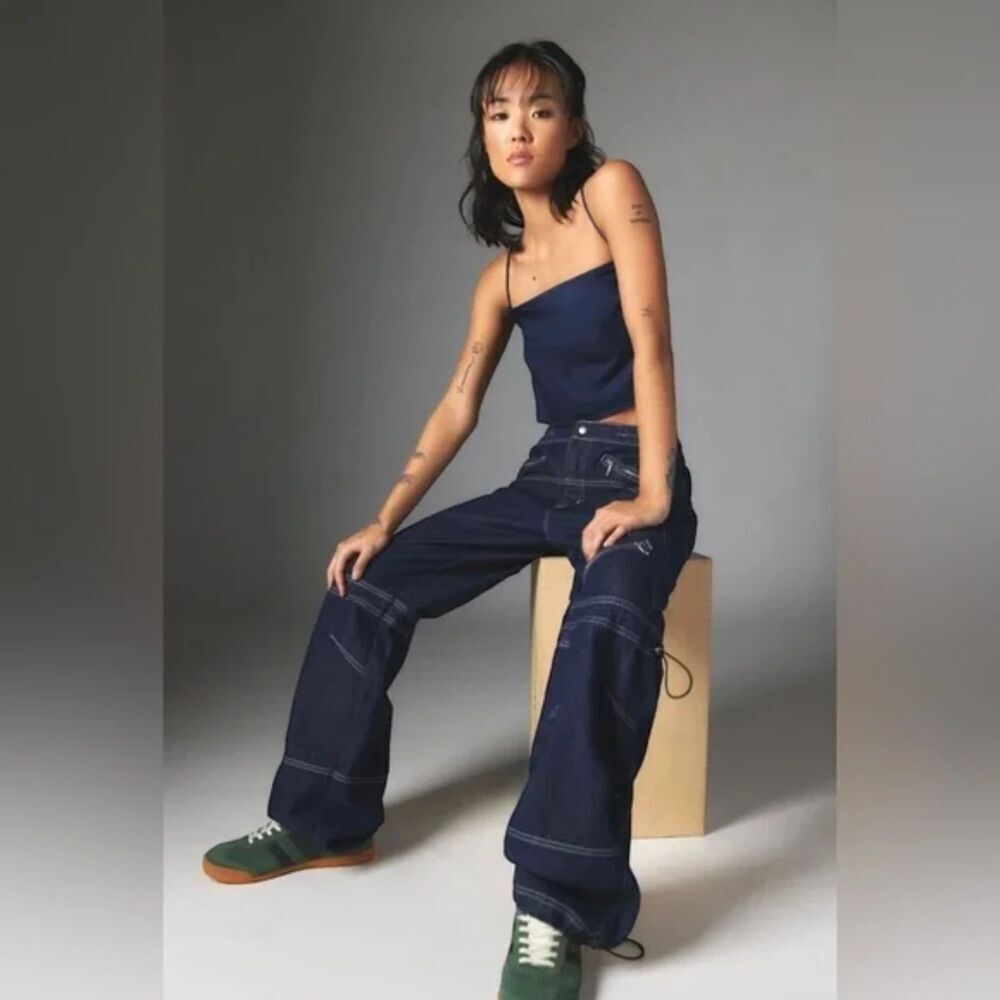 Silence + Noise Women Size 25 Cargo Baggy Jeans Straight Leg Pant Y2K Gorpcore
